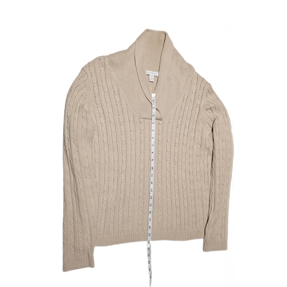 Charter Club Shawl Collar Cable Knit Pullover Sweater Beige Long Sleeve Cotton - Picture 7 of 14